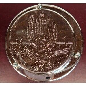 Set of 5 Vintage Southwestern Roadrunner Cactus Coaster Silver Tone w/ Holder